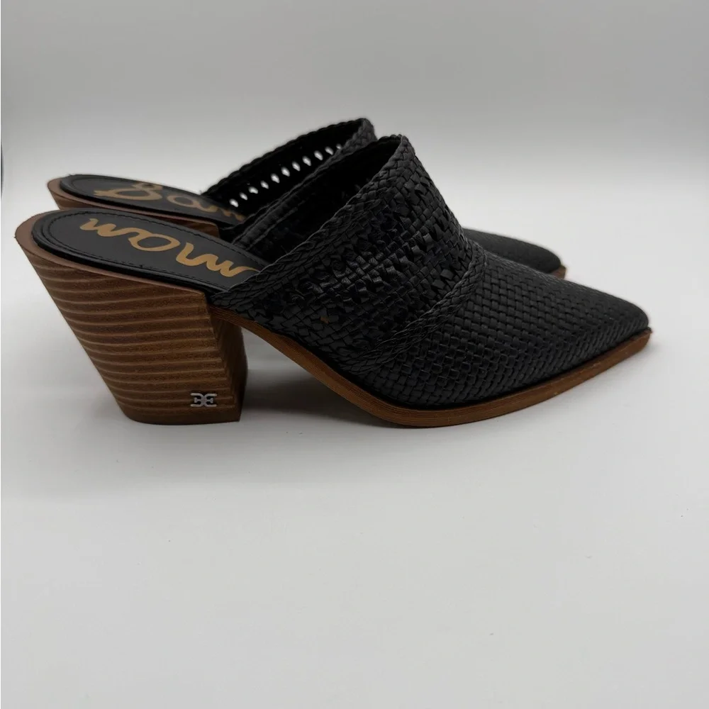 Sam Edelman Lilliana Black Woven Pointed Toe Mules Heels Size 8 Elegant - Picture 2 of 16